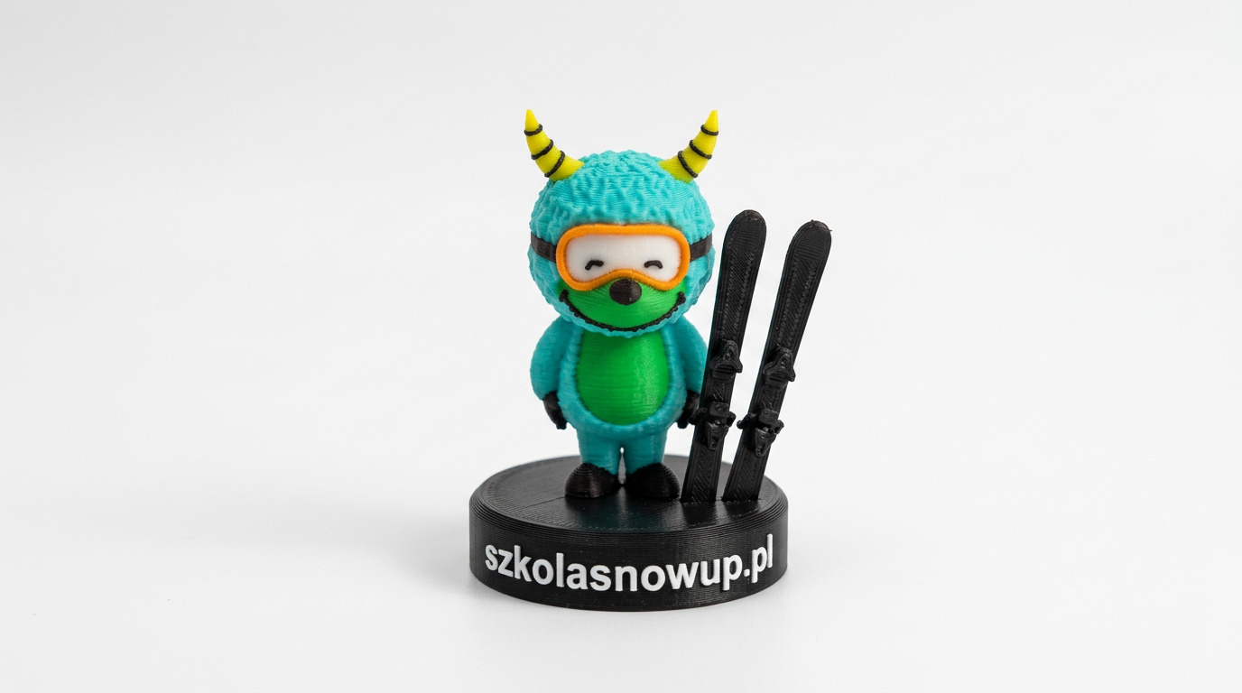 Figurka 3D maskotki z nartami dla szkoły Snow Up